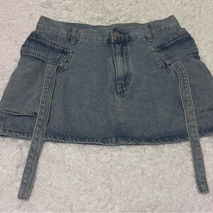 Denim Mini Skirt with Belted Pockets